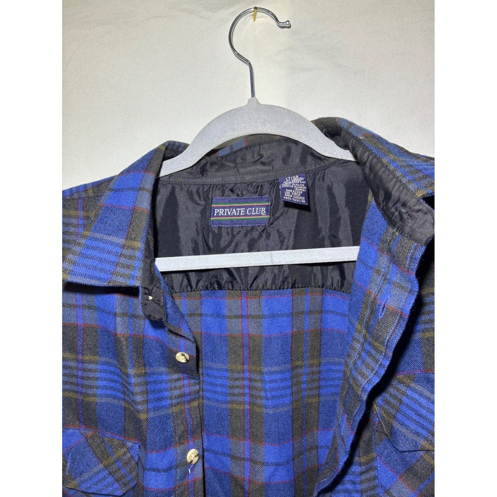 Private Club Mens Blue Black Plaid Flannel Shirt Long Sleeve 100% Acrylic Sz LT - Picture 3 of 7